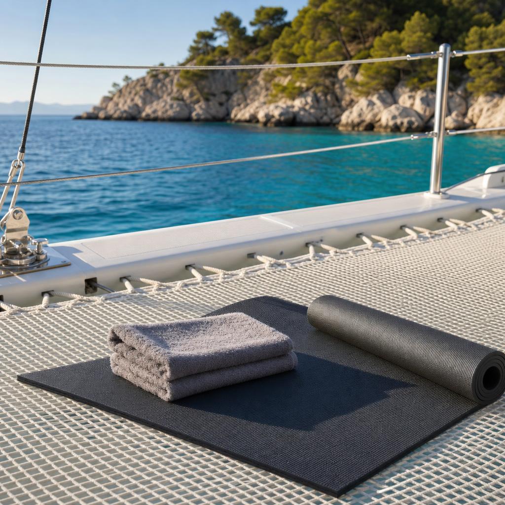 Yogamatte auf dem Katamaran